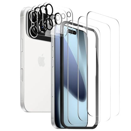 3 Pack Tempered Glass Screen Protector for iPhone 17 Pro Max 6.9 Inch with 3 Pack Camera Lens Protector, 9H Hardness, HD Clear, Scratch Resistant, Case Friendly, Easy Install - size: iPhone 17 Pro Max