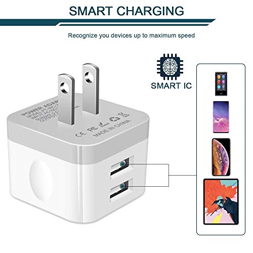 2Pack USB Wall Charger Plug, AILKIN 2.4A Dual Port USB Adapter Power Cube - color: White, style: 2Pack USB Wall Chargers