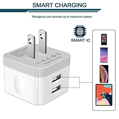 2Pack USB Wall Charger Plug, AILKIN 2.4A Dual Port USB Adapter Power Cube - color: White, style: 2Pack USB Wall Chargers