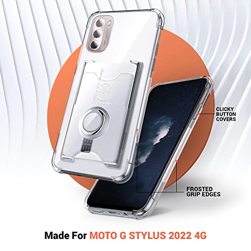 Shields Up for Moto G Stylus 4G 2022 Case with Card Holder, Clear | Minimalist Wallet Case, 3 Card Slots, 360° Rotation Ring Stand/Kickstand, Drop Protection Protective Cover - size: Moto G Stylus 4G 2022