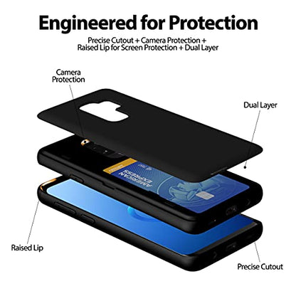 GOOSPERY Magnetic Door Bumper Compatible with Galaxy S9 Plus, Card Holder Wallet Case Easy Magnet Auto Closing Protective Dual Layer Sturdy Phone Back Cover - Black - color: Black, size: Galaxy S9 Plus