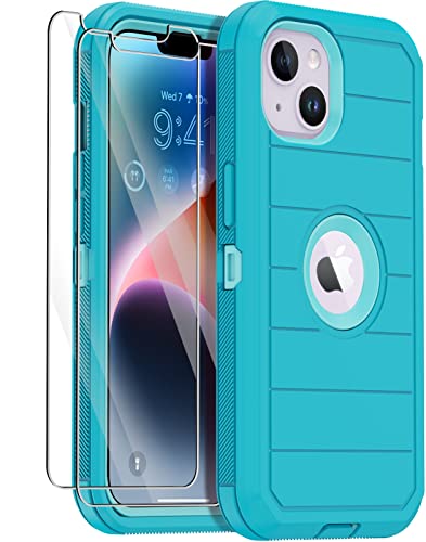 for iPhone 14 Case with 2 Screen Protector,Full Body Shockproof Drop Protection Dust Proof Heavy Duty 3-Layer Rugged Durable Military Grade Cover for Apple iPhone 14 6.1" (Mint) - color: Mint