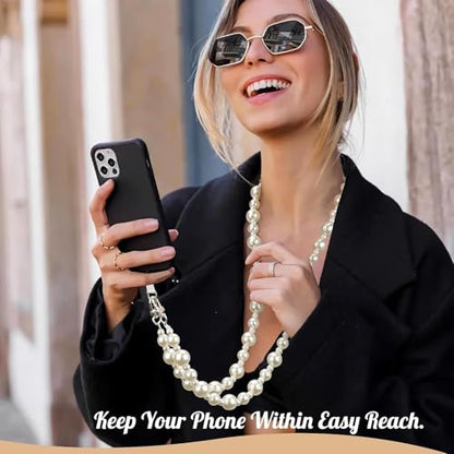 TiMOVO Beaded Pearl Phone Lanyard Crossbody Chain, White