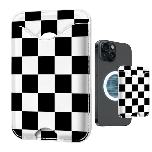 Checkered Magnetic Wallets Compatible with Magsafe Wallet for iPhone 17/16/15/14/13/12 Series Pro Max Plus Air, Phone Magnet Card Holder for Women Men Lether Mag Safe Black - color: Checkered (Black)