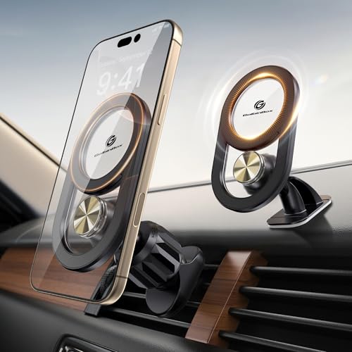 GolbinBox for Magsafe Car Mount, [17*N55 Strong Magnets] 2-in-1 Magnetic Car Phone Holder for Air Vent or Dashboard, 360° Rotation Car Accessories for Women Men for iPhone 17 16 15 14 Pro Max Samsung