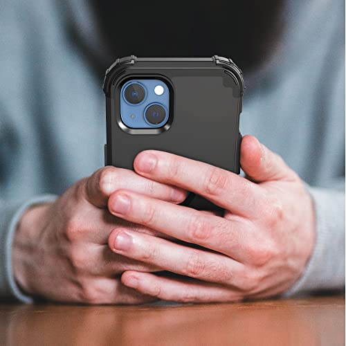 IDweel for iPhone 15 Case with Tempered Glass Screen Protector, 3 in 1 Shockproof Slim Hybrid Heavy Duty Hard PC Cover Soft Silicone Bumper Full Body Case,Black - color: Black