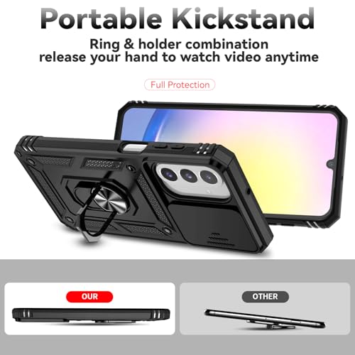 for Samsung Galaxy A17 / Galaxy A26 5G Case, with Slide Camera Cover HD Screen Protector [Military Grade Drop Tested] Ring Holder Kickstand Protective Phone Case for Samsung Galaxy A17, Black - color: Black w/ Slide Camera 2nd gen. Military Grade