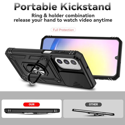 for Samsung Galaxy A17 / Galaxy A26 5G Case, with Slide Camera Cover HD Screen Protector [Military Grade Drop Tested] Ring Holder Kickstand Protective Phone Case for Samsung Galaxy A17, Black - color: Black w/ Slide Camera 2nd gen. Military Grade