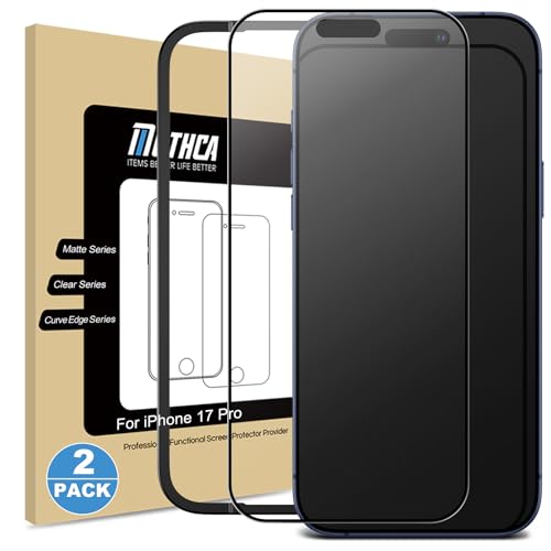 Mothca 2 Pack Matte Glass Full Coverage Screen Protector for iPhone 17 Pro 6.3-inch, Anti-Glare Anti-Fingerprint Black Edge Tempered Glass with Easy Installation Tool, Smooth as Silk - size: iPhone 17 Pro-6.3 Inch