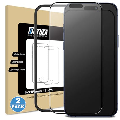 Mothca 2 Pack Matte Glass Full Coverage Screen Protector for iPhone 17 Pro 6.3-inch, Anti-Glare Anti-Fingerprint Black Edge Tempered Glass with Easy Installation Tool, Smooth as Silk - size: iPhone 17 Pro-6.3 Inch