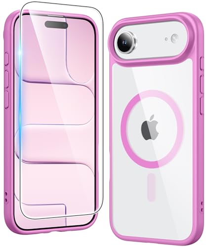 FNTCASE for iPhone Air Case Clear: Magnetic Phone Cases with Screen Protector Drop Proof Compatible with Magsafe Slim Anti Yellowing Rugged Shockproof Protective Transparent Cell Cover (B-Pink) - color: B-Pink, size: for iPhone Air 6.5 inch