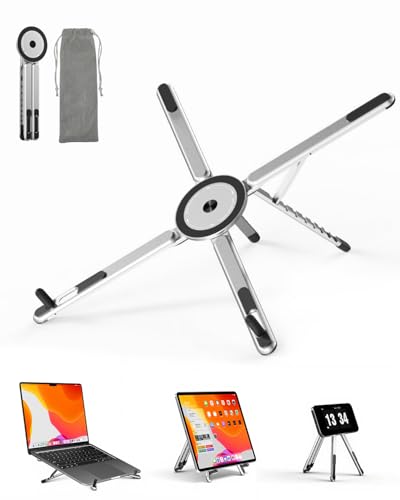 Viozon Portable Laptop Stand for Desk, Foldable Adjustable Computer Riser with Magnetic Phone Holder, Aluminum Laptop Stand for 10–16” Laptops & 4–13” Phones/Tablets (Silver) - color: Silver