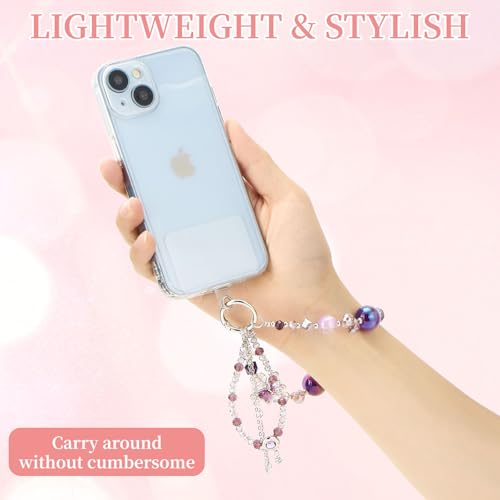 WOZEAH Phone Charm for Women, Beaded Wrist Strap Lanyard with Tether Tab – Anti-Theft Hands-Free Detachable Phone Chain Wristlet - color: DarkPurple Butterfly