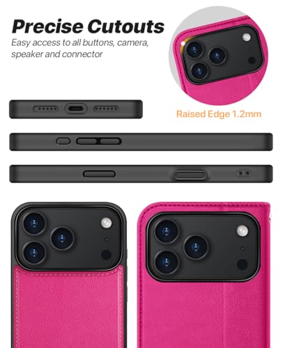 OCASE for iPhone 17 Pro Max Detachable Wallet Case with Card Holder, 2 in 1 PU Leather Flip Folio with RFID Blocking Stand Wrist Strap Shockproof Phone Cover 6.9 Inch 2025, Rose - color: Rose, size: iPhone 17 Pro Max