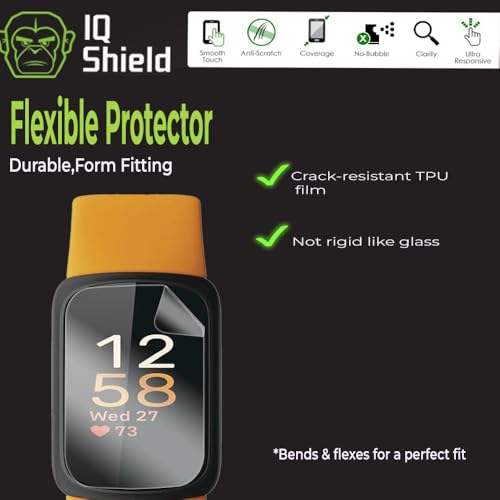 IQShield 6 Pack Screen Protector for Fitbit Inspire 3, Easy Install, Ultra Thin, Anti Scratch, Anti-Bubble, Clear TPU Film - size: 0.7 INCH