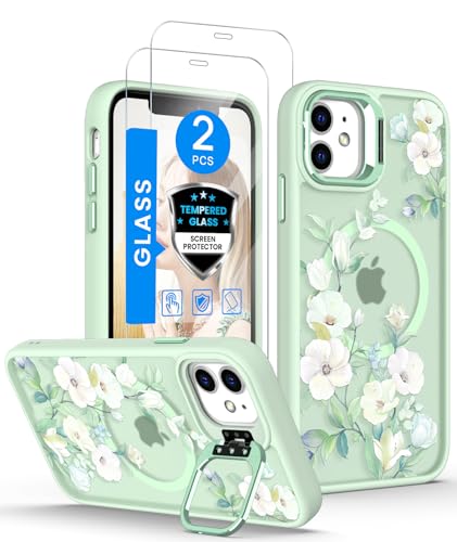 Dretal Magnetic for iPhone 11 Case Floral,Screen Protector,Built-in Lens Ring Stand,Military-Grade Protection,Translucent Matte Magnetic Shockproof Flower Pattern Case for Women Girls-Hibiscus - color: Hibiscus, size: iPhone 11 6.1"
