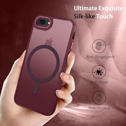 DUEDUE for iPhone 8 Plus Case, iPhone 7 Plus Case Magnetic[Compatible with Magsafe], Translucent Matte Back Protective Cover Shockproof Phone Case for iPhone 7 Plus/8 Plus, Plum - color: Plum Color
