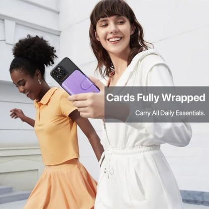 Magnetic Phone Wallet Card Holder Compatible with MagSafe Phones and Cases, 5 Slots Fit 7 Cards, RFID Blocking, 1 ID Window, Slim Luxury Leather Mag Safe Wallet for Women Men, Pastel Purple - color: Glossy Pastel Purple