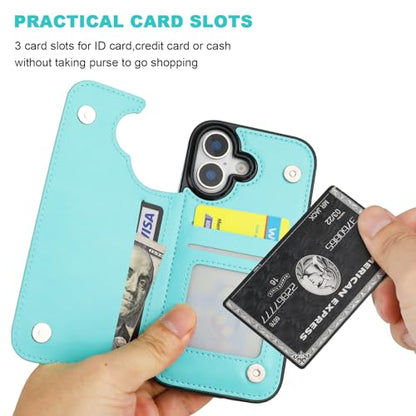 ONETOP for iPhone 17 Wallet Case with Credit Card Holder,LightBlue | Kickstand,ID/Cash Holder,Case Wallet with Card Slots,Double Magnetic Clasp,Durable PU Leather Shockproof Cover for Women Men - color: Light Blue