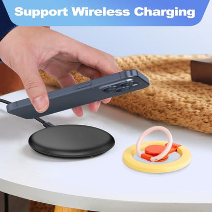 Magnetic Phone Ring Holder with Metal Ring Sticker, Long Grip as Hook, Cell Phone Grip for Hand Removable Finger Holder Compatible for MagSafe Sticker iPhone 17/16/15/14/13/12 Series,Yellow - color: Yellow with Red Center