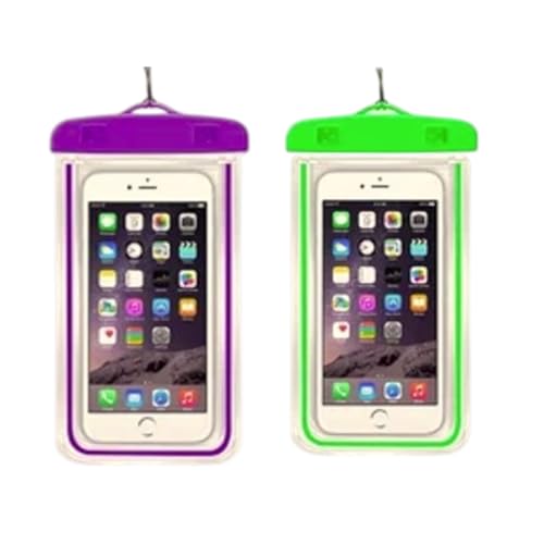 Waterproof Phone Pouch 2 Pack, Universal IPX8 Phone Dry Bag Case with Lanyard, Clear Touch Screen for iPhone, Samsung & Android, Fits Most Phones (Purple and Green) - color: Purple and Green