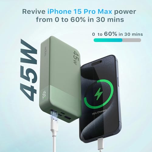 NOBIS Portable Charger 45W 20000mAh Power Bank Fast Charging - color: Green