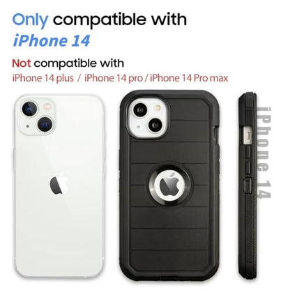for iPhone 14 Case Defender, Heavy Duty Protective, Black | Full-Body 3 Layers of Sturdy for Phone Case iPhone 14, Anti-Drop, Rugged Shockproof Cover for Black iPhone14 Case - color: Black