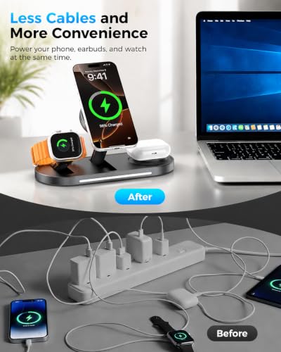 25W 3 in 1 Wireless Charging Station for Magsafe Charger for Apple - color: black