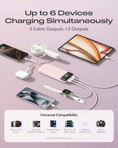 Orfeika 20000mAh Power Bank, Portable Charger with 4 Built-in Cables - color: SoftPink