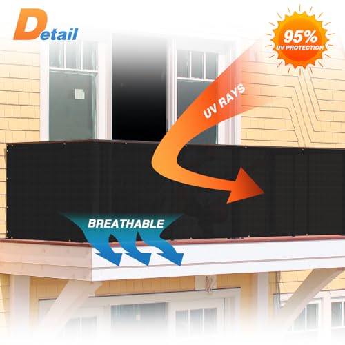 TANG 3' x 25' Balcony Privacy Screen Fence for Apartment Deck Railing, 200GSM Heavy Duty Block Outdoor Privacy Fencing Cover for Patio Porch Backyard Screens, Black