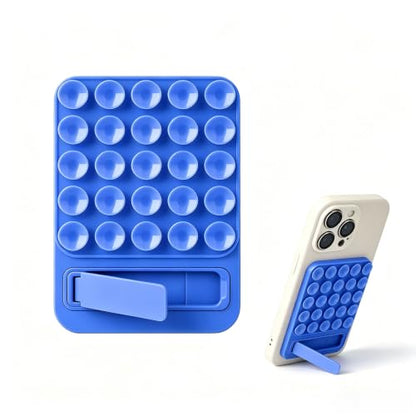 Silicone Suction Phone Mount, Universal Foldable Kickstand Holder for Mirror Glass, Strong Grip Washable Reusable Cell Phone Stand for Hands-Free Video Selfie (Dark Blue) - color: dark blue