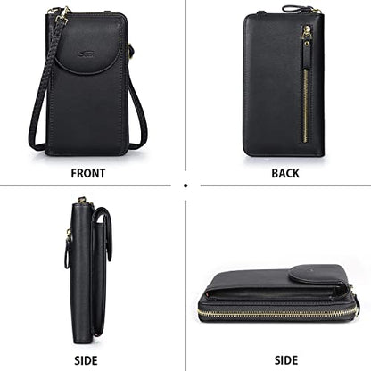 S-ZONE Small Crossbody Bags for Women Phone Purse RFID Blocking Wallet | Card Slots, Vegan Leather, Anti-theft, Multi Pockets, Detachable Adjustable Strap, Travel Eveyday Outing - color: A-black