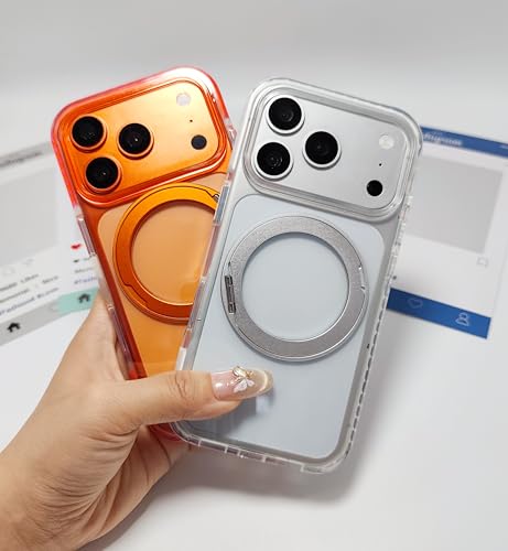 for iPhone 17 Case Clear Magnetic Phone Cases with 360°Stand,[Fit for MagSafe] Acrylic Transparent Case,Anti-Yellowing Rugged Shockproof Protective Cell Cover,6.3" Silver - color: Silver