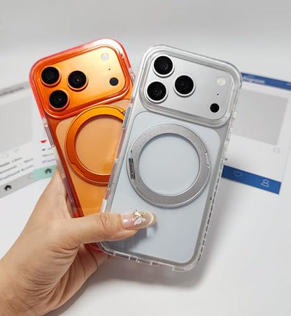 for iPhone 17 Case Clear Magnetic Phone Cases with 360°Stand,[Fit for MagSafe] Acrylic Transparent Case,Anti-Yellowing Rugged Shockproof Protective Cell Cover,6.3" Silver - color: Silver