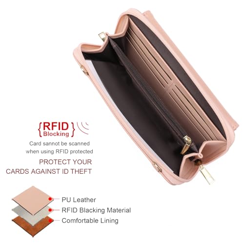 GOIACII Phone Purse Crossbody Bags for Women Small Travel Wallet Touch Screen RFID Blocking - color: C02 Light-pink