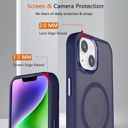 Magnetic iPhone 14/13 case,Compatible with Magsafe, Military-Grade Protection,Slim Translucent Matte Shockproof with Anti-Scratch Anti-Fingerprint Phone Cover (Dark Blue, iPhone 14/13) - color: Dark Blue, size: iPhone 14/13