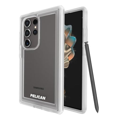 Pelican Voyager - Samsung Galaxy S24 Ultra Case [6.8”] [18ft MIL-STD Drop Protection] [Wireless Charging] Rugged Phone Case for Samsung Galaxy S24 Ultra w/Belt Clip Holster Stand - Anti Yellow - Clear - color: Clear