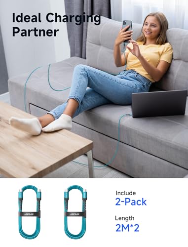 JSAUX 100W USB C to USB C Cable, 2-Pack 6.6FT, 5A Fast Charging, Green - color: Green, size: 6.6 ft+6.6 ft