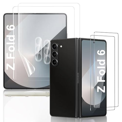 [2Set 6PCS] Screen Protector for Galaxy Z Fold 6, 2 Inner TPU Matte Films + 2 Outer Tempered Glass + 2 Camera Lens Protecters with Positional Mouting Frame, Anti-Glare, No Creases, No Bubbles - size: Samsung Galaxy Z Fold 6