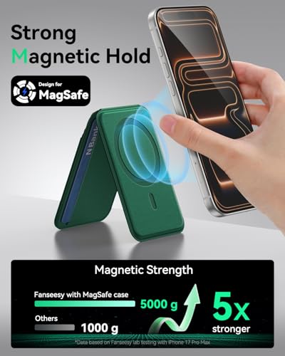 for MagSafe Wallet with Stand, 5 Card Holder, Slim Leather Magnetic Wallet for iPhone 18/17/16/15/14/13/12 Pro Max Plus Air Series, 3 Card Slots & 1 Cash Slot,Green - color: Green
