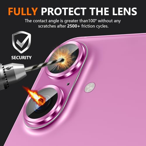 Suoman for iPhone 16/16 Plus Camera Lens Protector, 9H Tempered Glass Film - color: Pink