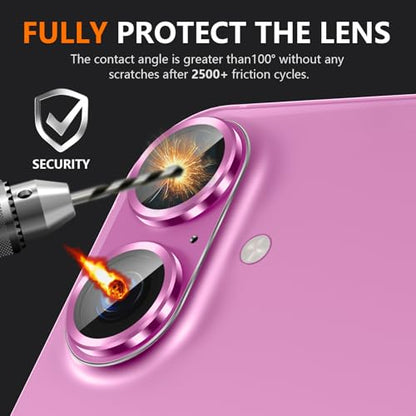 Suoman for iPhone 16/16 Plus Camera Lens Protector, 9H Tempered Glass Film - color: Pink