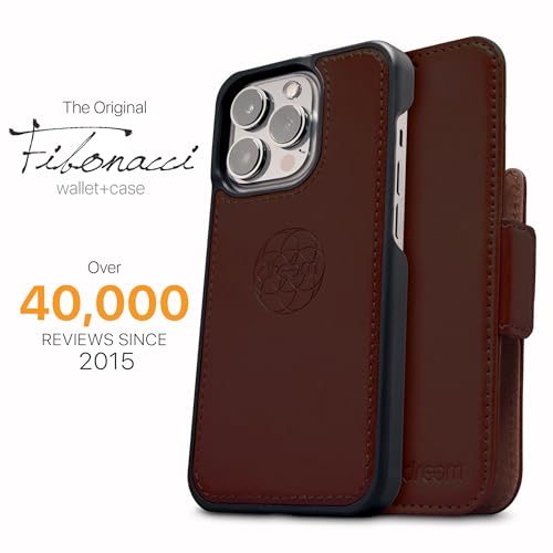 Dreem Vegan Leather Magnetic Detachable Wallet Case for iPhone 13 Coffee | Built-in Phone Stand, RFID Blocking Card Holder Flip Cover, MagSafe Compatible, Gift Box [Fibonacci: Coffee] - color: Coffee, size: iPhone 13