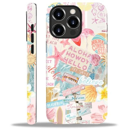 Case Compatible with iPhone 15 Pro Max, Cute Dual Layer Hybrid Phone Cover, Military Grade Drop Protection, Aesthetic Shockproof Phone Case for Women Girls, Pastel Pink Summer Collage - color: Pastel Pink Summer Collage, size: Iphone 15 Pro Max