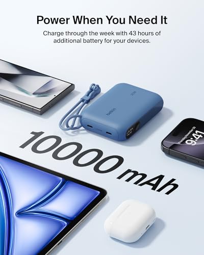 Belkin 10000mAh 20W Slim Power Bank, Digital Display, 2 USB C Ports - color: Blue, style: 10K mAh
