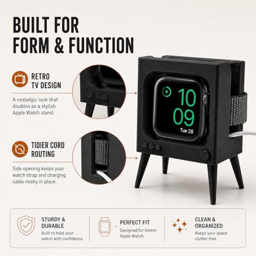 SplashNColor Charging Stand Compatible with Apple Watch Series 5 44mm – Retro TV Dock | Cable Management Holder | Nightstand Desk Cradle for Smartwatch Charging