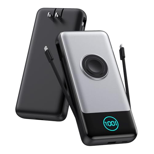 Portable Charger for iPhone with Built-in Cables and AC Wall Plug,26800mah Fast Charging USB C Power Bank,25W PD Travel Essential Battery Pack for iPhone 17/16/15/14/13,Galaxy,Apple Watch (Black) - color: Black