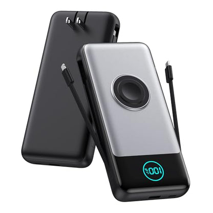 Portable Charger for iPhone with Built-in Cables and AC Wall Plug,26800mah Fast Charging USB C Power Bank,25W PD Travel Essential Battery Pack for iPhone 17/16/15/14/13,Galaxy,Apple Watch (Black) - color: Black