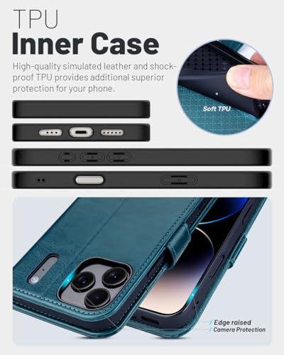 OCASE Compatible with iPhone 17 Pro Wallet Case, PU Leather Flip Folio Case with Card Holders RFID Blocking Kickstand [Shockproof TPU Inner Shell] Phone Cover 6.3 Inch 2025, Peacock Blue - color: Peacock Blue