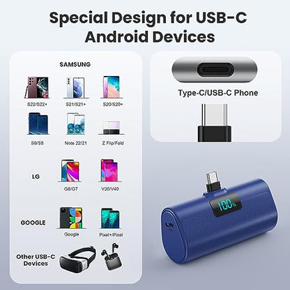 [2-Pack]Portable Charger for iPhone 16/15 Series,6000mAh PD USB C Power Bank Built-in USB-C Connector,Battery Pack Compatible with iPhone 16/16 Plus/16 Pro/16 Pro Max/15 Series,Android (Black+Blue) - color: Black+Blue
